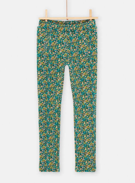 Pfauenblaue Hose mit Blumenprint für Mädchen SADUPANT1 / 23W901P1PANC235