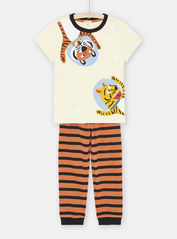 Beige- und orangefarbener Schlafanzug mit Tigermuster für Jungen SEGOPYJAST / 23WH1234PYJ103