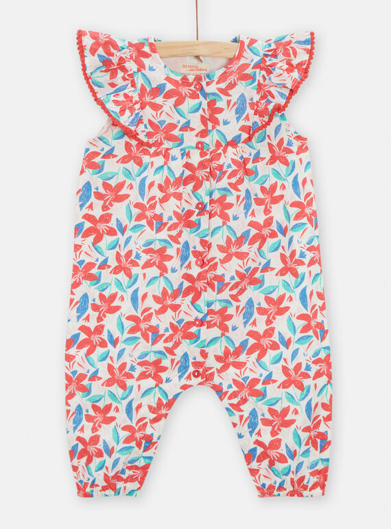 Baby-Mädchen-Latzhose in Ecru mit Blumenprint TICLUSAL / 24SG09O1SAL001