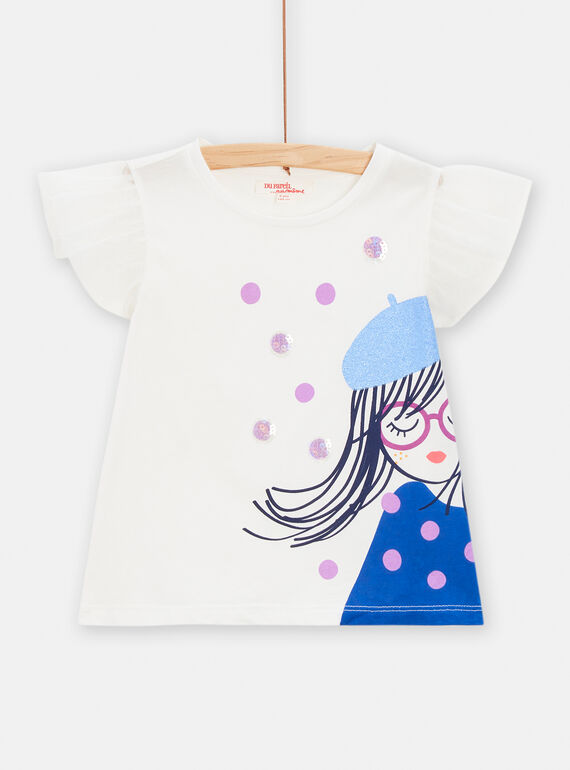 Weißes T-Shirt mit Parisienne-Muster für Mädchen TAPATI / 24S90121TMC001