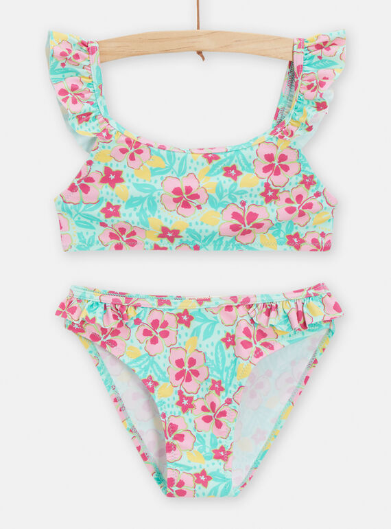 Türkisfarbener zweiteiliger Badeanzug mit Blumenprint für Mädchen TYABIK3 / 24SI01G7MAIC215