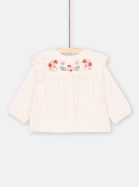 Dragee-rosa Bluse mit Blumenstickerei für Baby-Mädchen SIVERCHEM / 23WG09J1CHED310