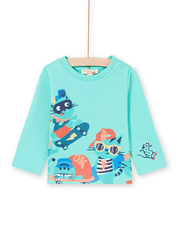 Türkises T-Shirt mit Skate-Katzen-Design für Baby-Junge MUTUTEE2 / 21WG10K1TML209