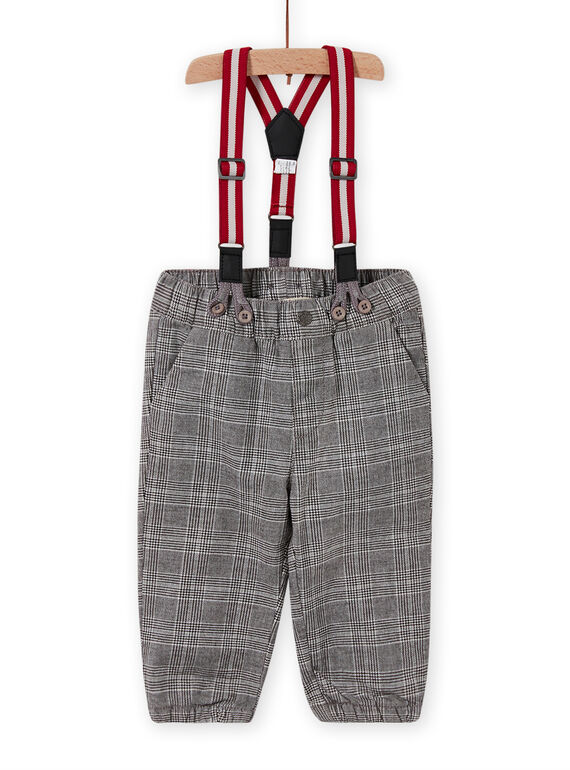 Schwarz gestreifte Hose für Baby-Jungen mit Karos und Hosenträgern MUNOPAN2 / 21WG10Q2PAN090
