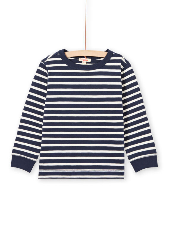 Ecru und marineblau gestreiftes Langarm-T-Shirt für Jungen MOJOTIRIB1 / 21W90226TML001