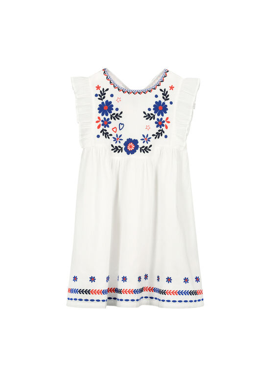 Besticktes weißes Kleid für Mädchen FATOROB3 / 19S901L3ROB000