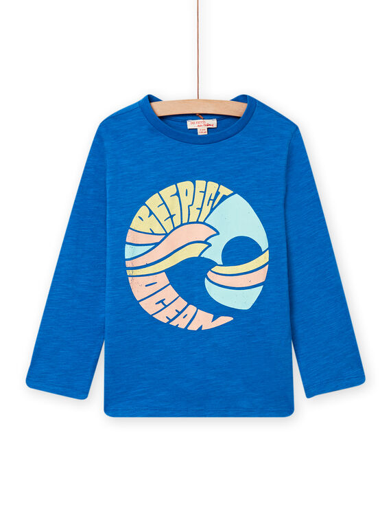 Mittelblaues grafisches T-Shirt für Kinder Junge NOJOTEE3 / 22S90272TML208