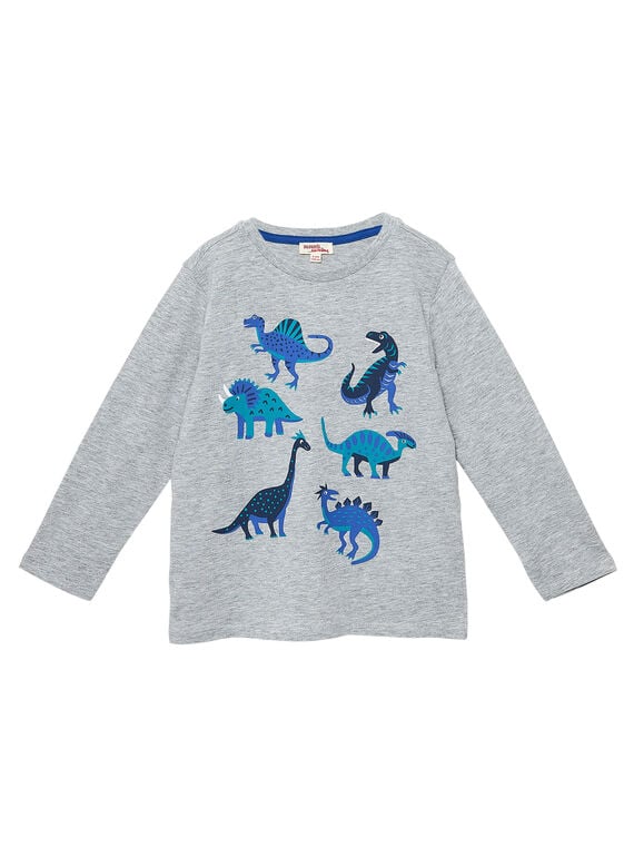 Grau chiniertes langärmeliges T-Shirt für Jungen, mit Dinosaurier-Print JOJOTEE2 / 20S90243D32943