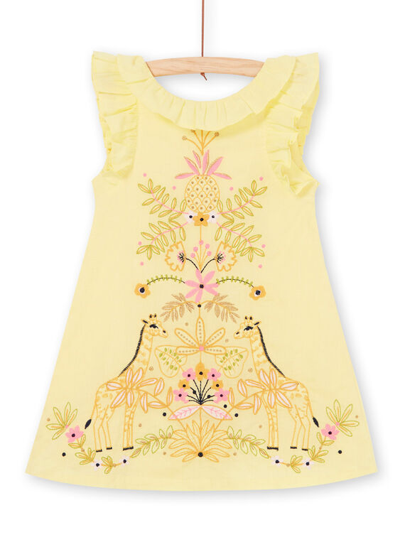 Gelbes Kleid mit Giraffen- und Laubstickerei LAJAUROB4 / 21S901O3ROB116
