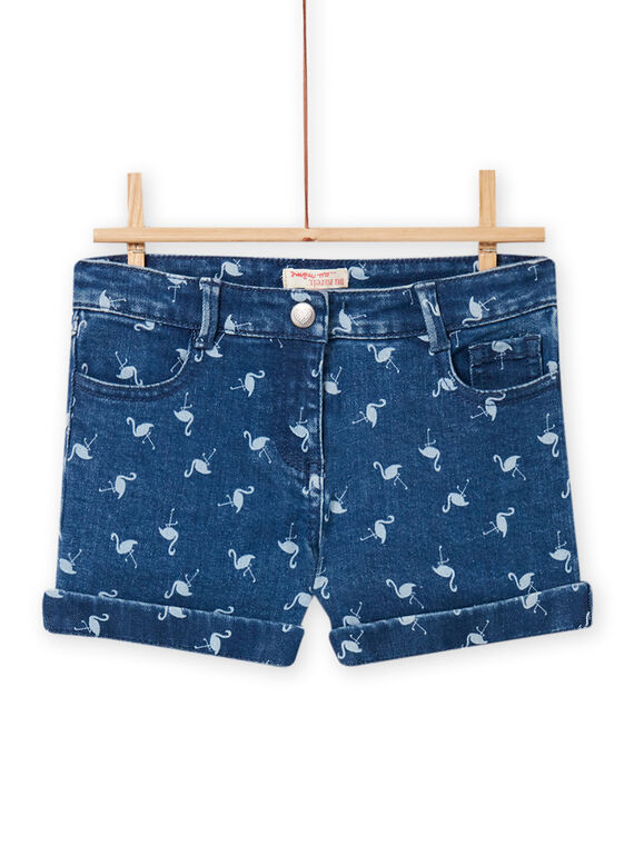 Shorts aus grobem Denim mit Flamingoprint Kind, Mädchen NAJOSHORT3 / 22S90162SHOP271