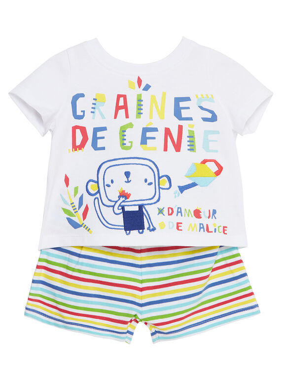 Weißer und gestreifter kurzer Babypyjama JEGAPYJROB / 20SH14U2PYJ000