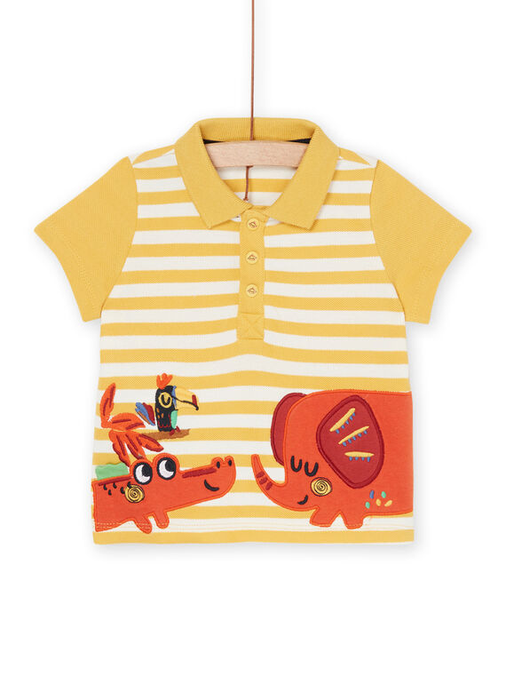 Safrangelbes Poloshirt mit weißem Streifenmuster RUJUNPOL / 23SG10U1POL113
