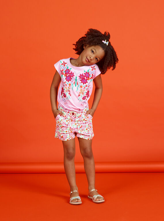 Baby Girl's Pink and White Flower Shorts LAVISHORT / 21S901U1SHO000
