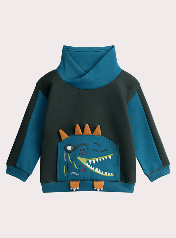 Zweifarbiger Kreuzkragen-Sweatshirt mit animierter Tasche für Jungen  VOKLISWE1 / 24W90241SWEG618