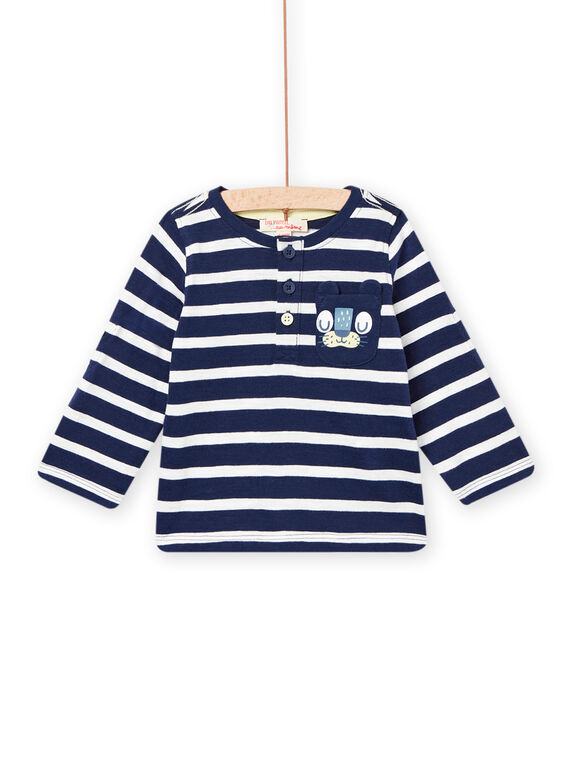 Baby Junge blau gestreiftes T-Shirt mit Panther-Animation NUJOTUN2 / 22SG1072TML705