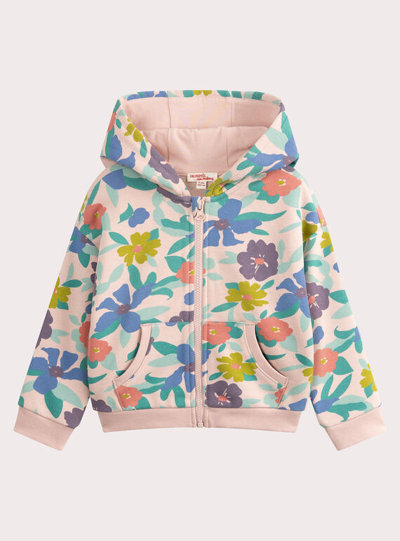 Rosa Jogging-Top mit Blumendruck für Mädchen  VAJOHAUJOG1 / 24W901G3JGHD329