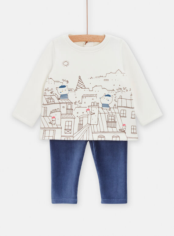 Weiß-blauer Pyjama für Jungen mit Pariser Dächern TOU1ENS4 / 24SF04H1ENSA001