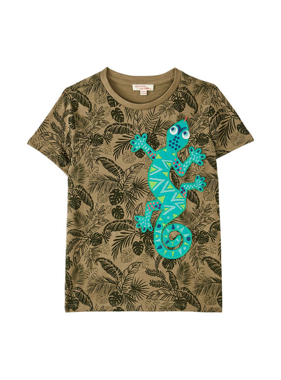 Kurzärmeliges khakifarbenes T-Shirt mit tropischem Druck für Jungen JOSAUTI2 / 20S902Q5TMC628