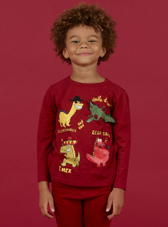 Rotes Langarm-T-Shirt für Jungen mit Dinosaurier-Aufdruck MOFUNTEE3 / 21W902M2TML511