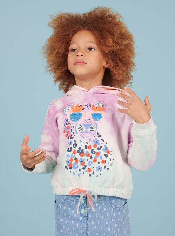 Kapuzensweatshirt mit Leopardenmuster und Pailletten für Kind Mädchen NAMOSWEA / 22S901N1SWED327