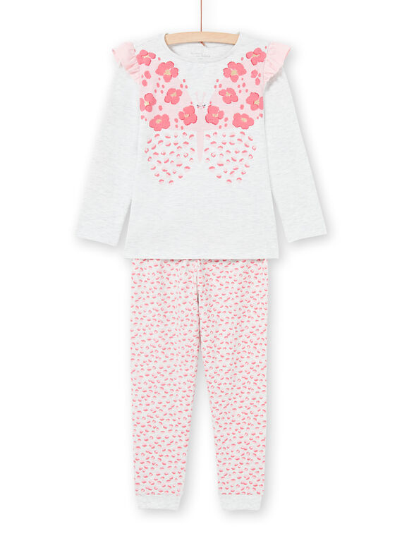 T-Shirt- und Hosen-Set für Mädchen in Ecru und Rosa MEFAPYJFLY / 21WH1135PYJ006