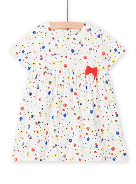 Ecrufarbenes Kleid für Baby Mädchen mit Blumendruck NILUROB2 / 22SG09P3ROB001