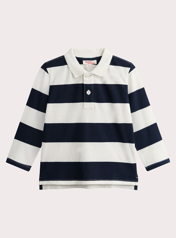 Poloshirt mit Marine- und Ecru-Streifen für Jungen  VOJOPOL4 / 24W902G3POL002
