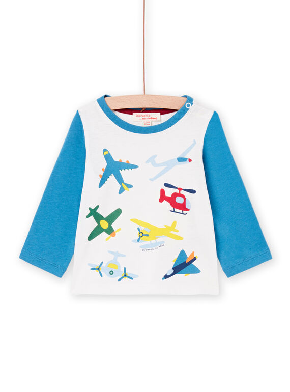 T-Shirt mit langen Ärmeln in Ecru und Blau PUGOTEE3 / 22WG10O2TML001