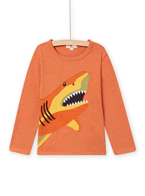 Rostfarbenes T-Shirt mit Hai-Motiv für Kind Junge NOVITEE2 / 22S902M1TML408