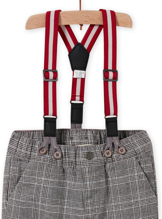 Schwarz gestreifte Hose für Baby-Jungen mit Karos und Hosenträgern MUNOPAN2 / 21WG10Q2PAN090
