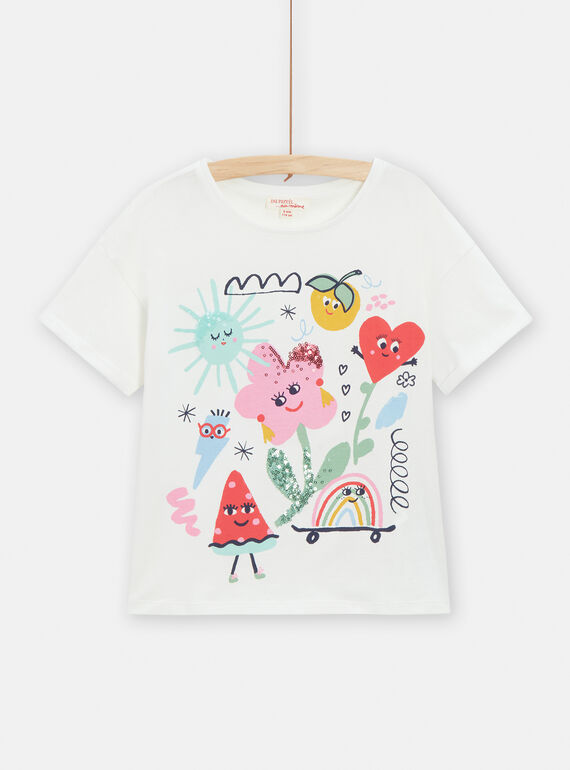 Mädchen-T-Shirt in Ecru mit Zier-Animation TACLUTI1 / 24S901O4TMC001