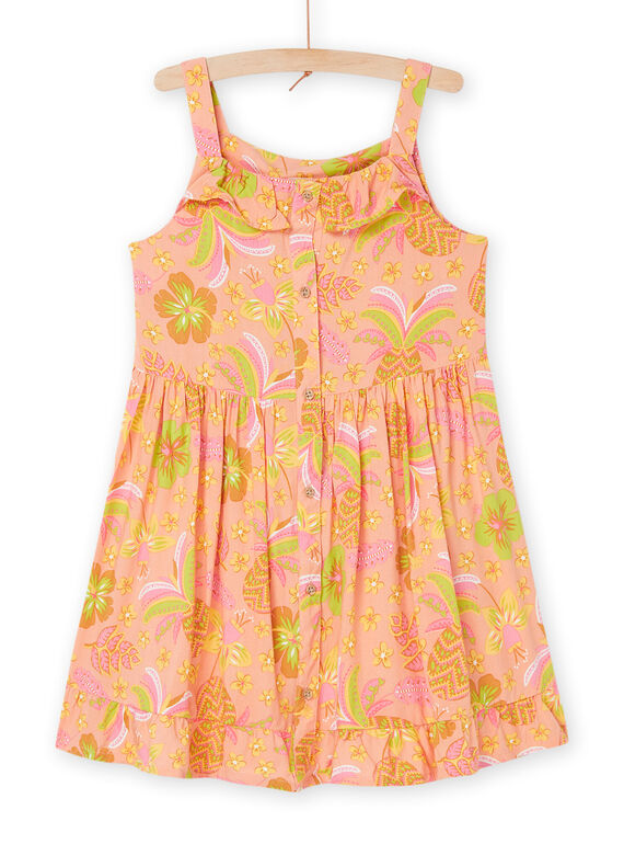 Pfirsichfarbenes Kleid mit exotischem Muster RASUMROB1 / 23S901Y1ROB413