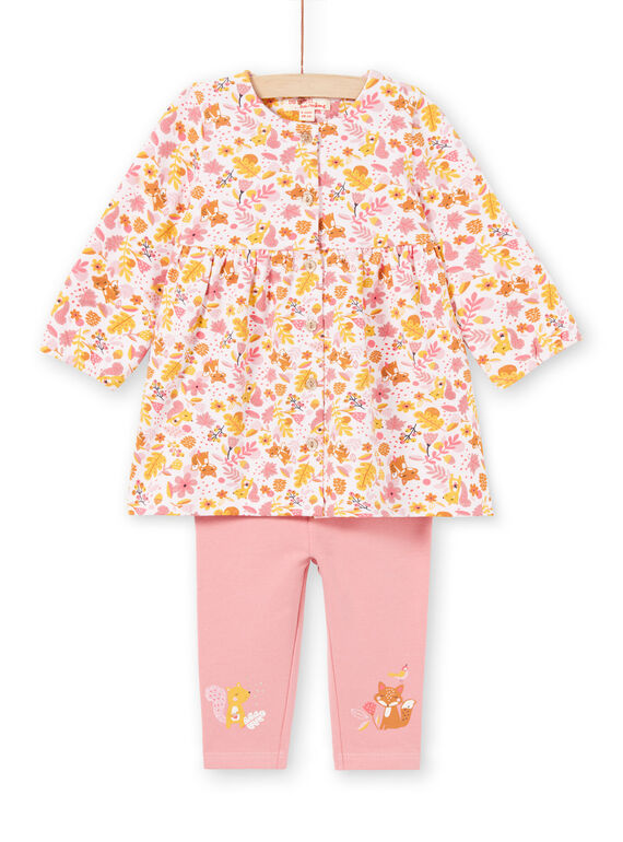 Baby Girl's Pink und Gelb Floral Print Kleid und rosa Leggings MISAUENS / 21WG09P1ENS632