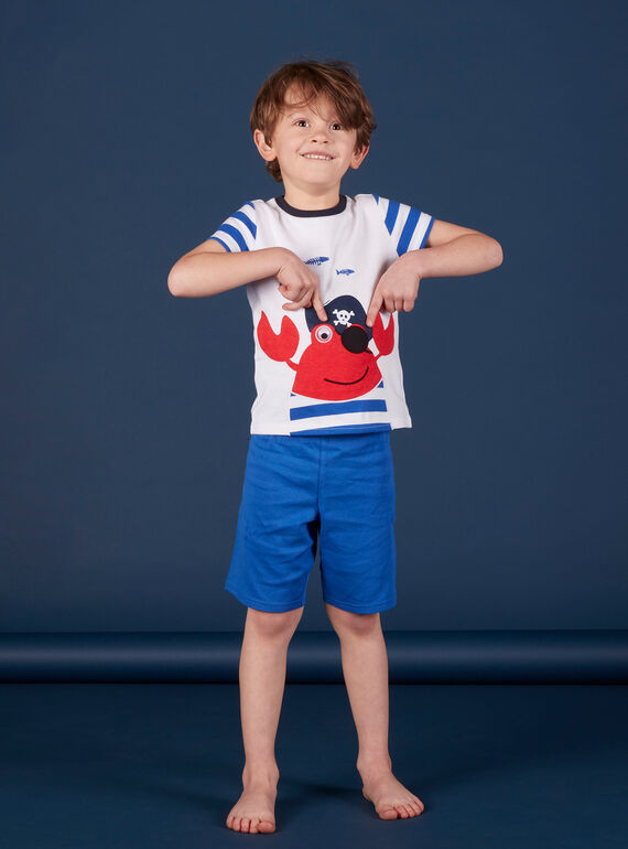 Weißer und blauer Kinder-Kurzpyjama für Jungen JEGOPYCRAB / 20SH12U5PYJ000