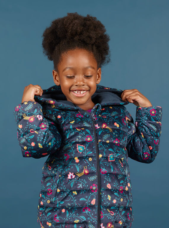 Gesteppte wattierte Jacke mit buntem Blumendruck aus Samt für Mädchen MAVELDOUNE / 21W90154D3E070