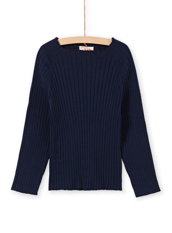 Marineblauer einfarbiger Langarm-Pullover für Mädchen MAJOPULL1 / 21W901N3PUL070