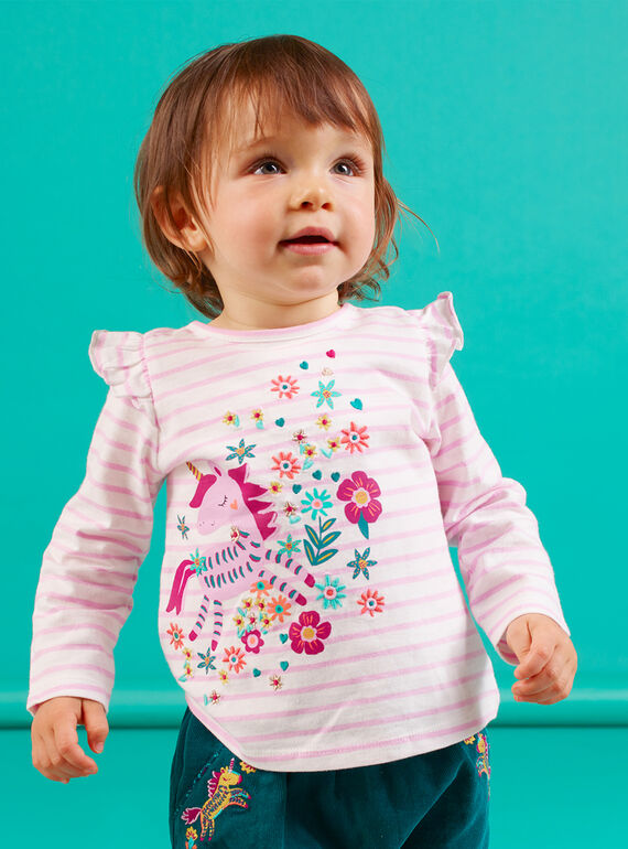 Baby Mädchen lila gestreiftes Einhorn Langarm T-Shirt MITUTEE1 / 21WG09K1TMLH700