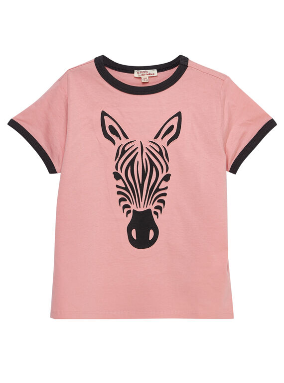 Rosafarbenes kurzärmeliges T-Shirt für Jungen mit Zebra-Reliefdruck. JODUTI5 / 20S902O5TMC318