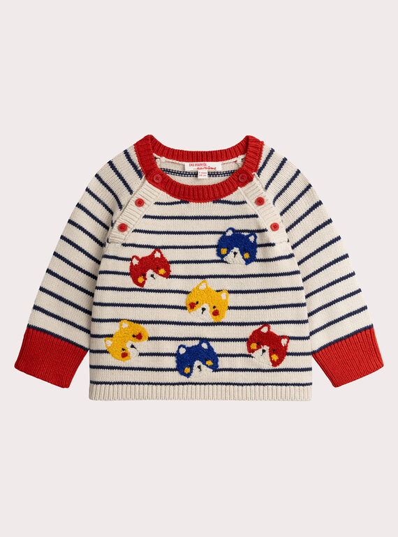 Gestreifter Pullover mit Fuchs-Animation für Baby Boy  VUROPUL / 24WG10P1PUL808