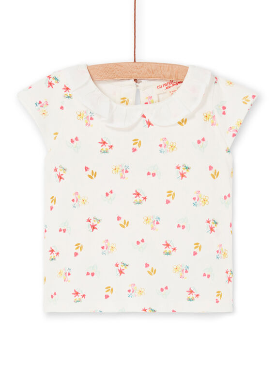 Baby Mädchen ecru und rosa geblümten Druck T-shirt LIVERBRA / 21SG09Q1BRA001