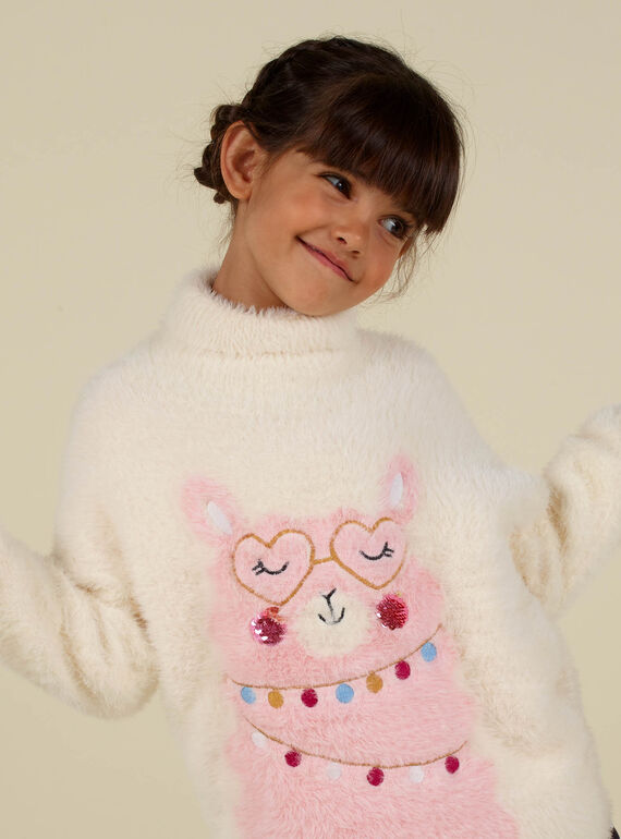Rollkragenpullover aus Strick mit Federn, Kind, Mädchen MAHIPULL / 21W901U1PUL003