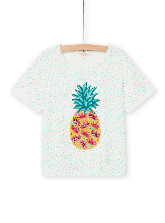 Kurzarm-T-Shirt für Kind Mädchen in Blau und Ecru NAWATI1 / 22S901V1TMC001