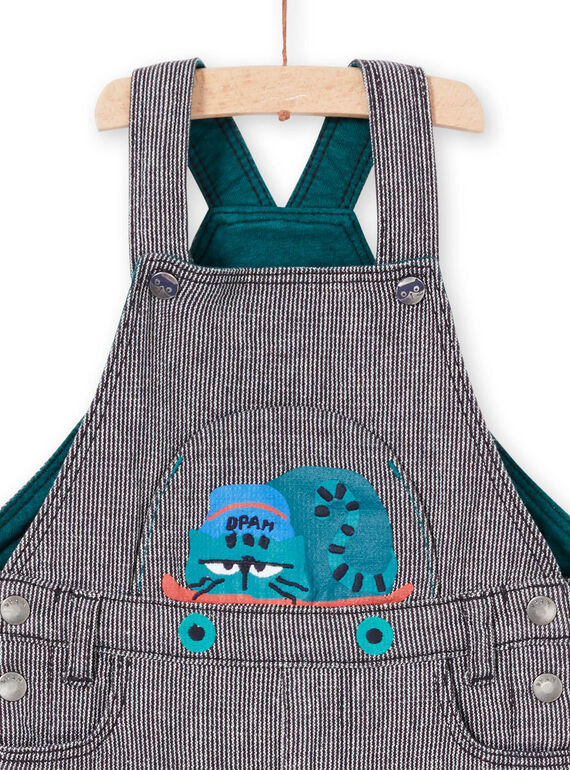 Baby-Jungen-Tintenblau gestreifter Overall mit Katzenmotiv MUTUSAL1 / 21WG10K2SALC234