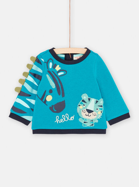 Blaues Sweatshirt mit Zebra- und Tigermuster für Baby-Jungen SUDUSWE / 23WG10P1SWEC235