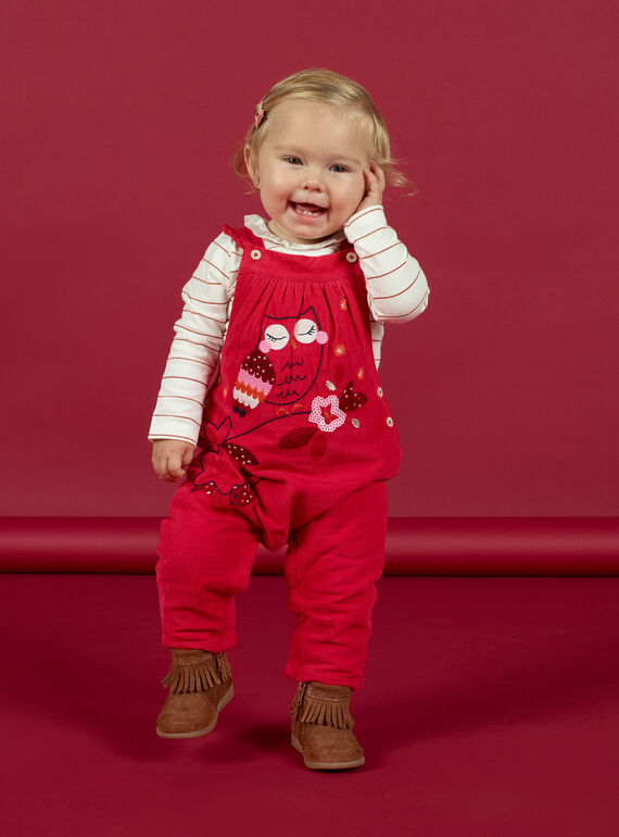 Baby Mädchen vintage rosa Latzhose mit Eulen- und Blumenmotiven MIFUNSAL / 21WG09M1SALD332