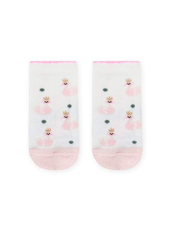 Baby Mädchen rosa und ecru Schwan Druck Socken MYIKASOQ / 21WI09I1SOQ001