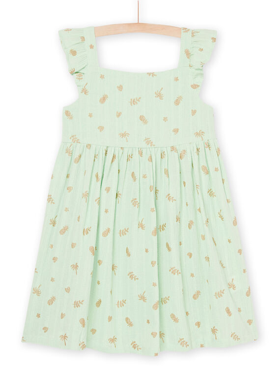 Mandelgrünes Kleid mit gerüschten Ärmeln RAEXOROB2 / 23S901V3ROB611