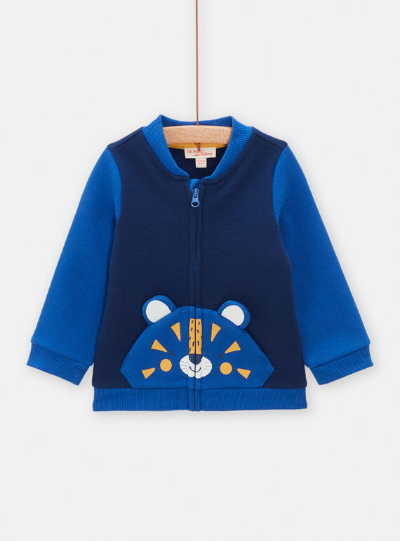 Blaue Weste im Teddy-Stil mit Tiger-Motiv für Baby-Jungen TUJOGIL1 / 24SG1081GILC214