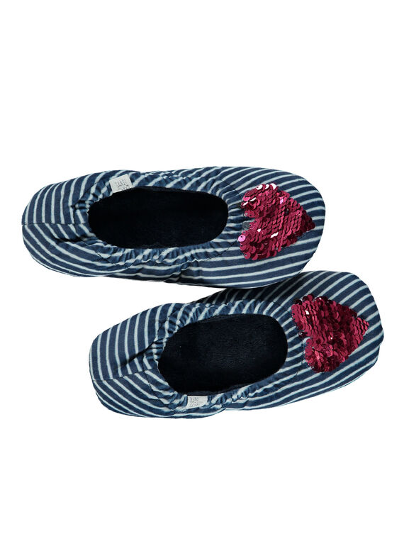 Elastischer Samthausschuh marineblau gestreift mit magischen Pailletten Kind Mädchen GFBALELA / 19WK35Z3D07070