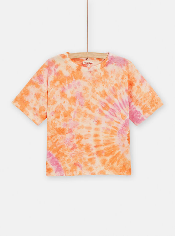 T-Shirt für Mädchen in Orange und Pink mit Tie and Dye-Muster TAJOTI7 / 24S901C4TMC001